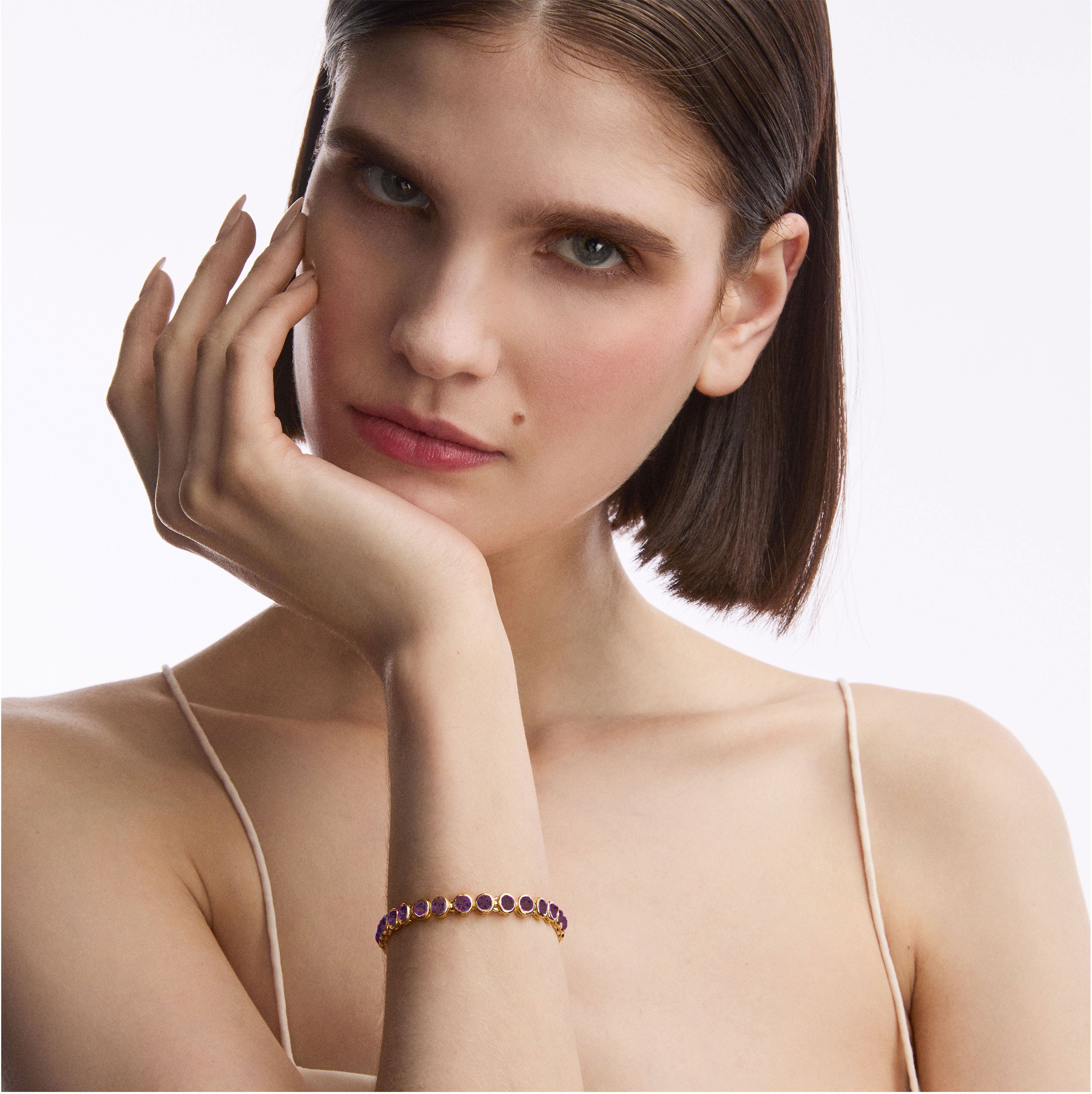 1990s Vintage Amethyst Birthstone Swarovski Crystal Tennis Bracelet