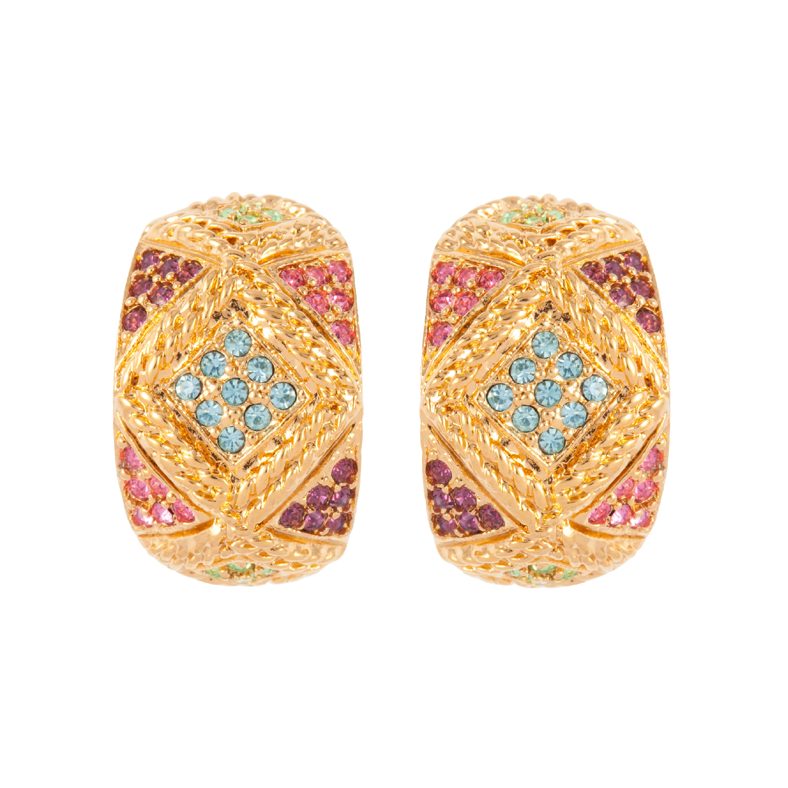 1980s Vintage D'Orlan Pastel Swarovski Crystal Hoop Earrings