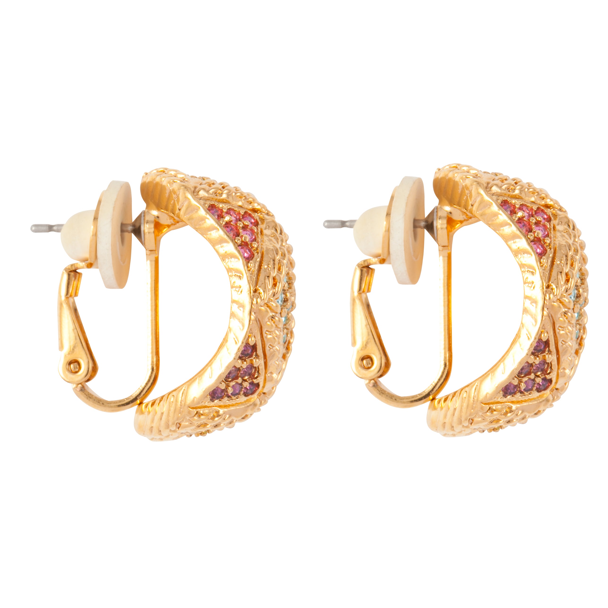 1980s Vintage D'Orlan Pastel Swarovski Crystal Hoop Earrings