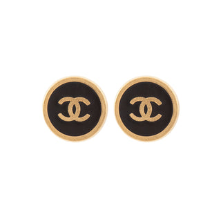 2001 Chanel Logo Black Clip-On Earrings