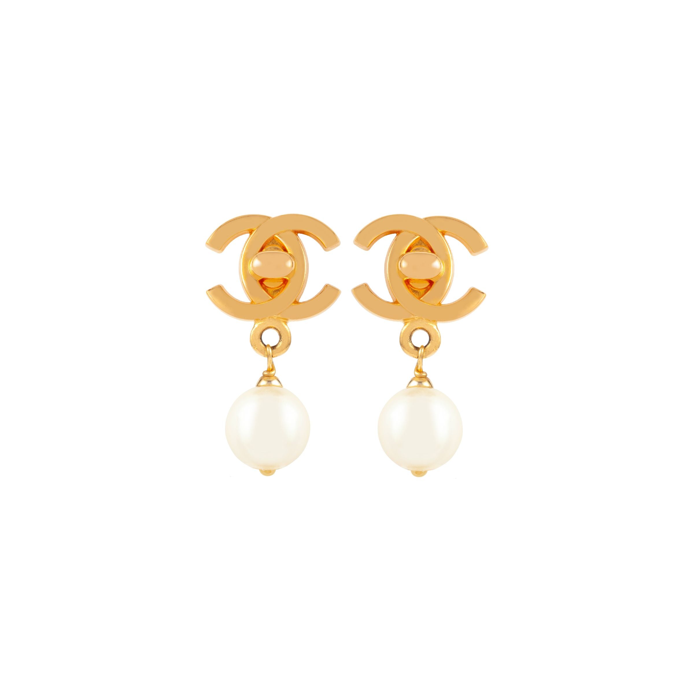 1996 Vintage Chanel Logo Pearl Drop Earrings
