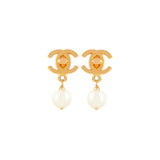 1996 Vintage Chanel Logo Pearl Drop Earrings