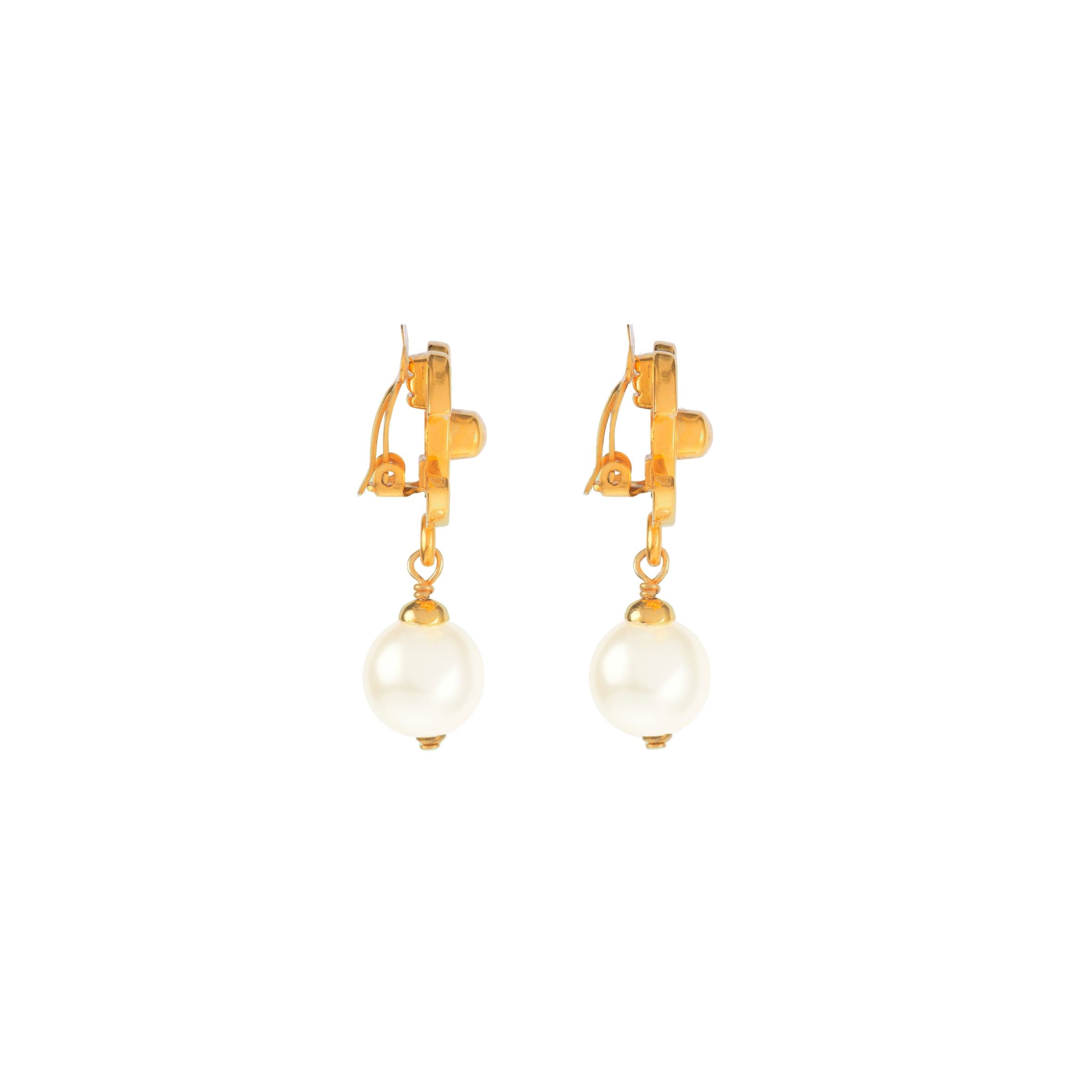 1996 Vintage Chanel Logo Pearl Drop Earrings