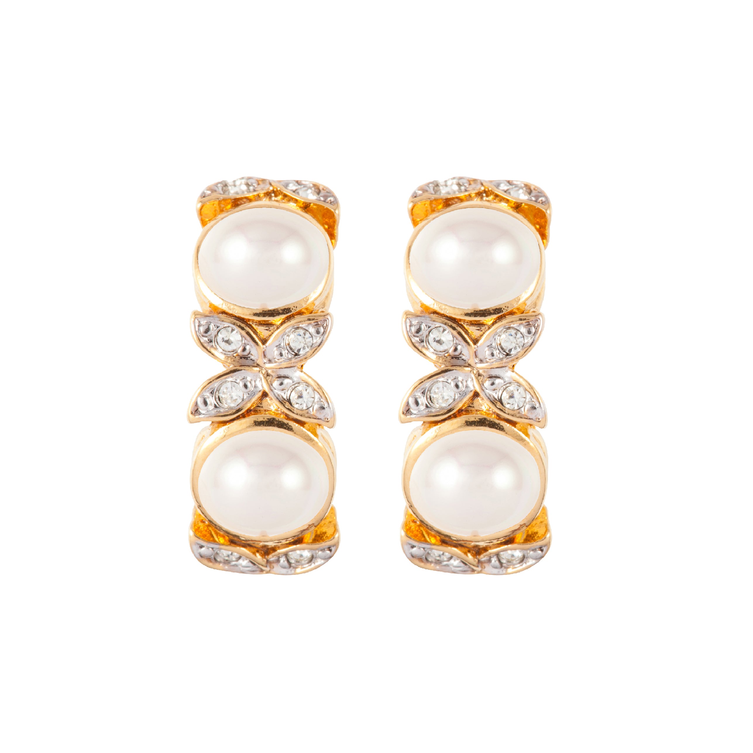 1980s Vintage D'Orlan Faux Pearl Demi Hoop Earrings