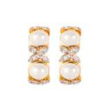 1980s Vintage D'Orlan Faux Pearl Demi Hoop Earrings