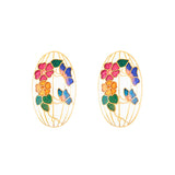1980s Vintage Cloisonné Demi Hoop Clip-On Earrings