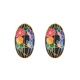 1980s Vintage Cloisonné Demi Hoop Clip-On Earrings