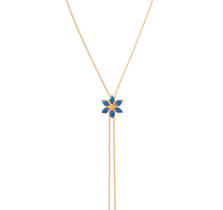 1990s Vintage Blue Enamel Floral Lariat Necklace