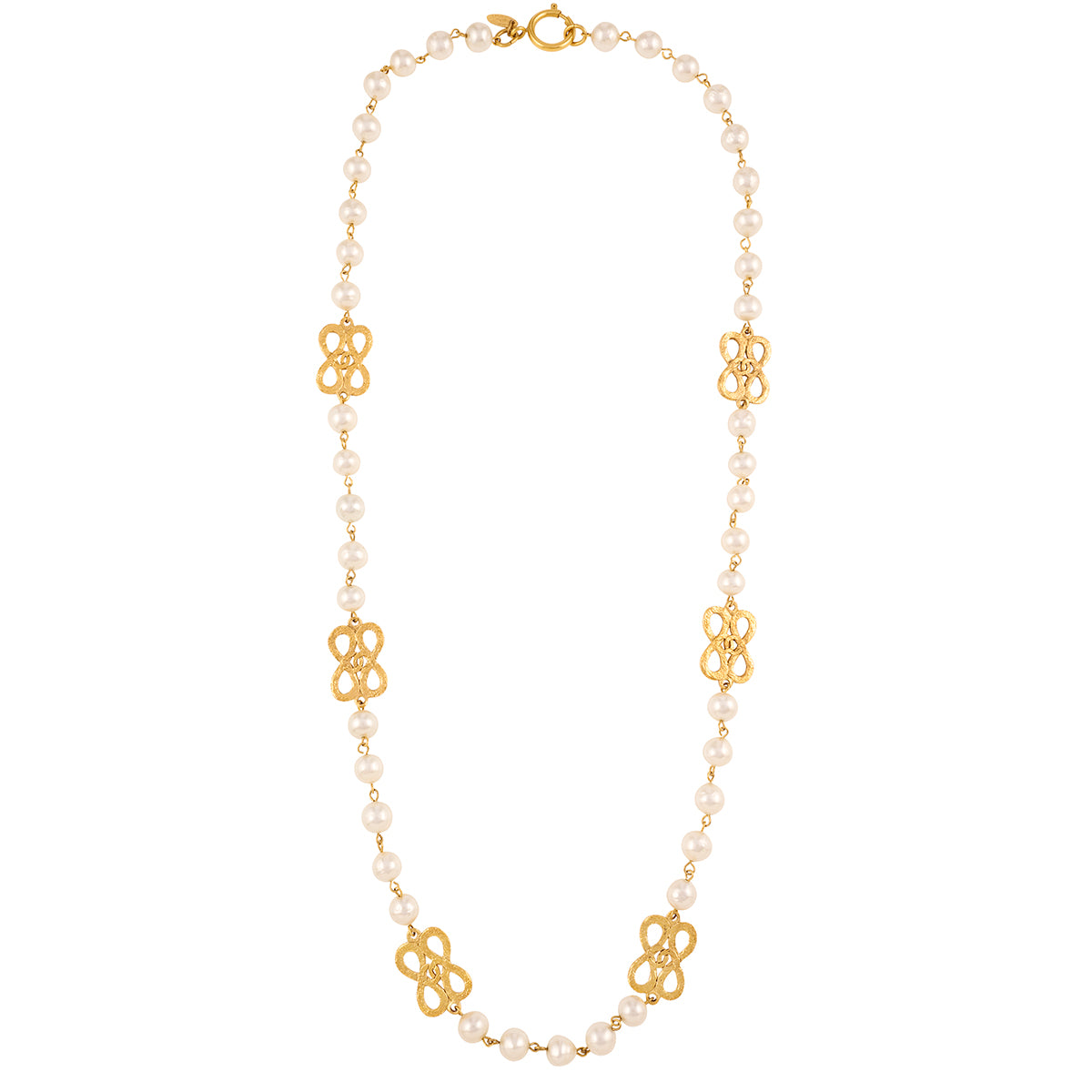 1986 Vintage Chanel Faux Pearl Rare Logo Necklace