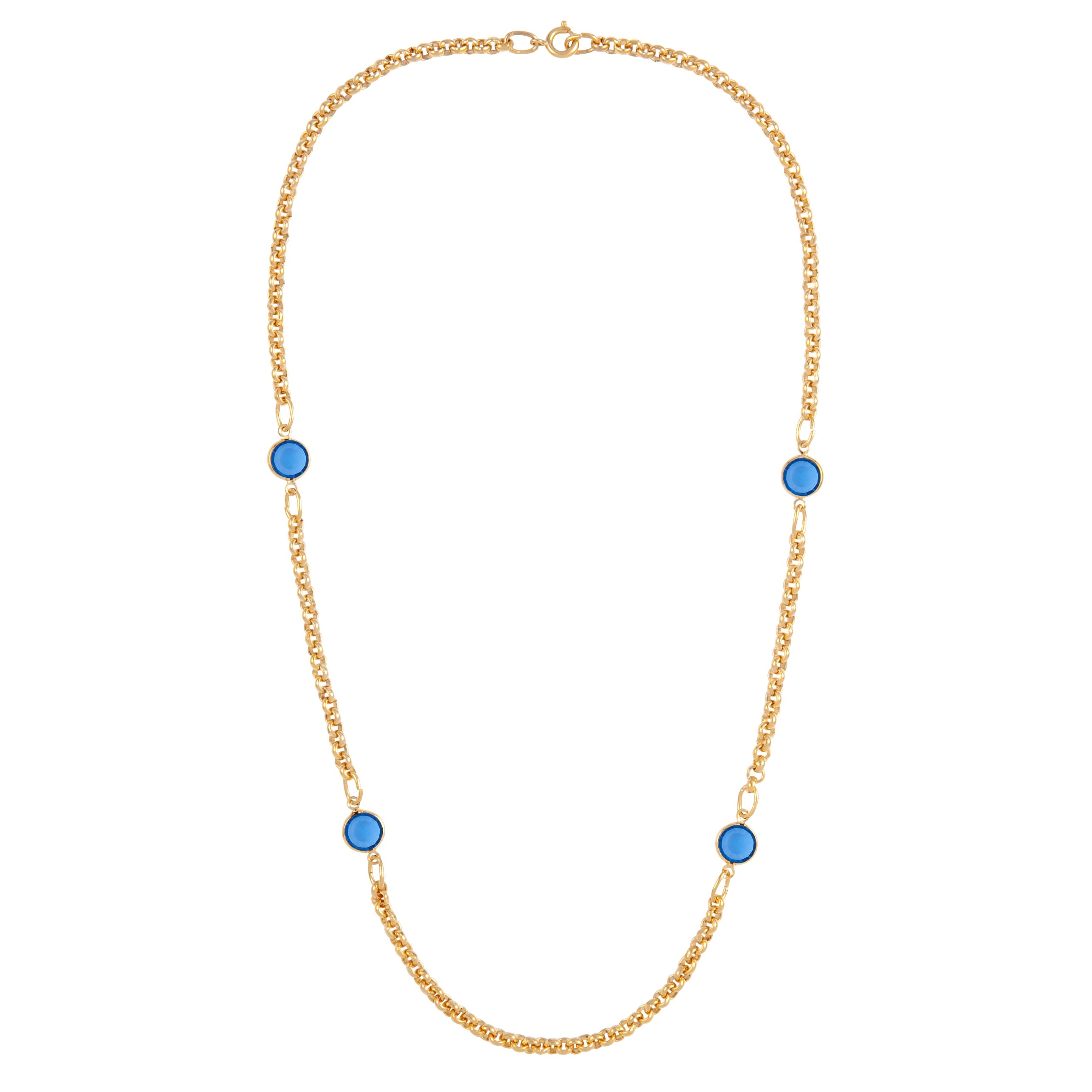 1990s Vintage Gold Plated Blue Sapphire Swarovski Crystal Necklace