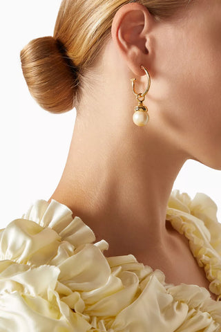 1990s Vintage Demi Hoop Pearl Drop Earrings