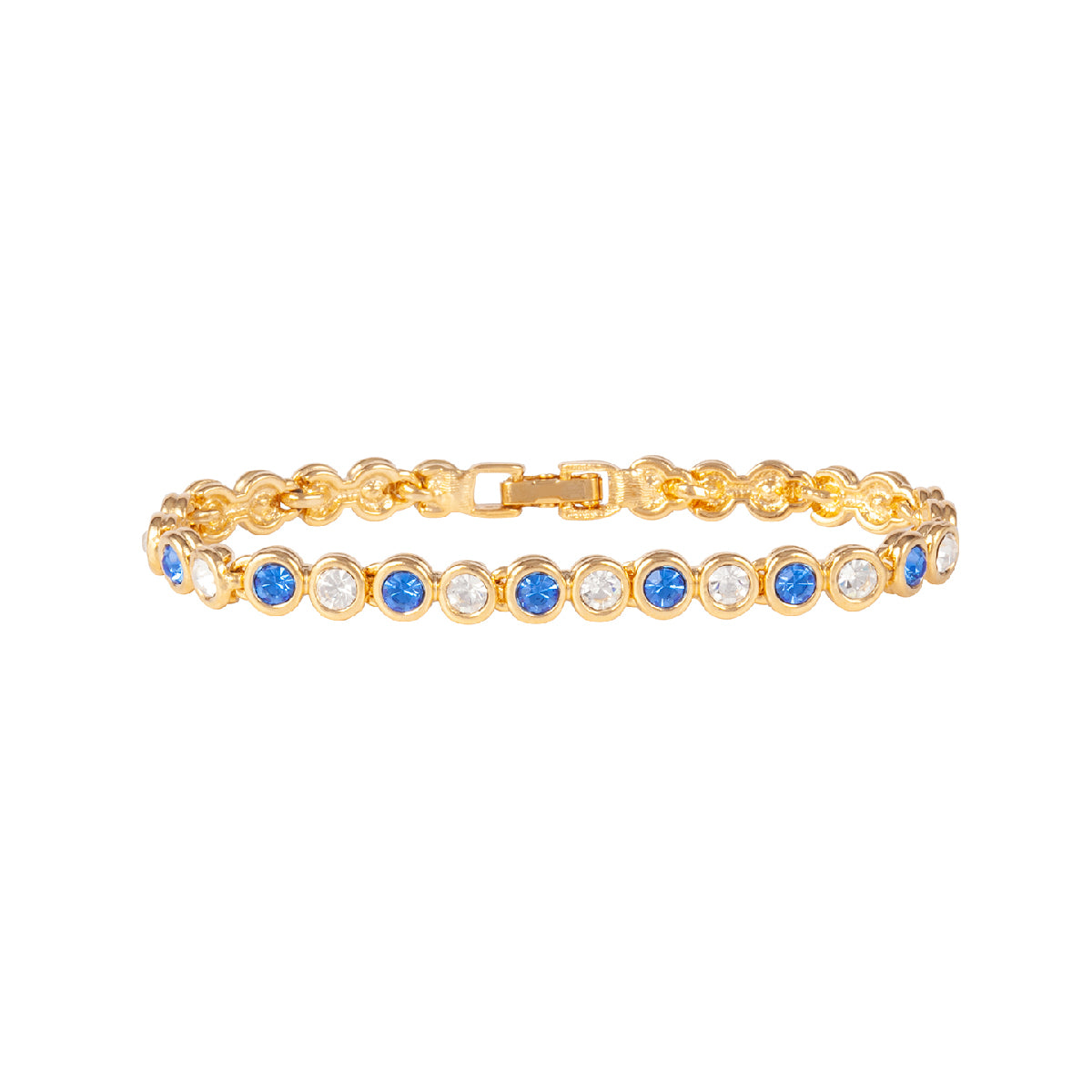 1990s Vintage Blue Topaz and Clear Swarovski Crystal Tennis Bracelet
