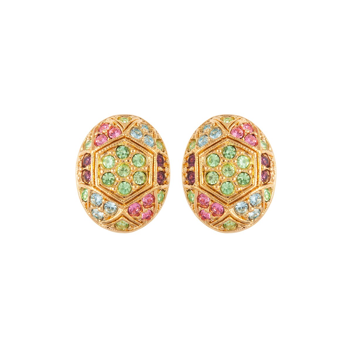 1980s Vintage Dorlan Swarovski Crystal Oval Clip-On Earrings