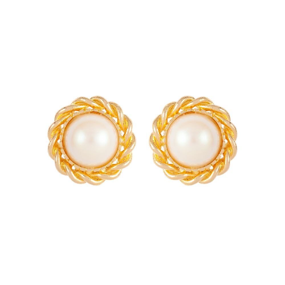 1980s Vintage Round Faux Pearl Clip-On Earrings