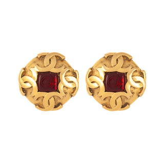 1986 A Rare Pair Of Vintage Chanel Ruby Gripoix Clip-On Earrings