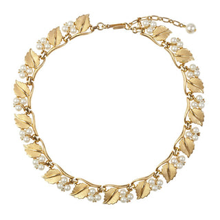 1960s Vintage Trifari Leaf and Faux Pearl Necklace