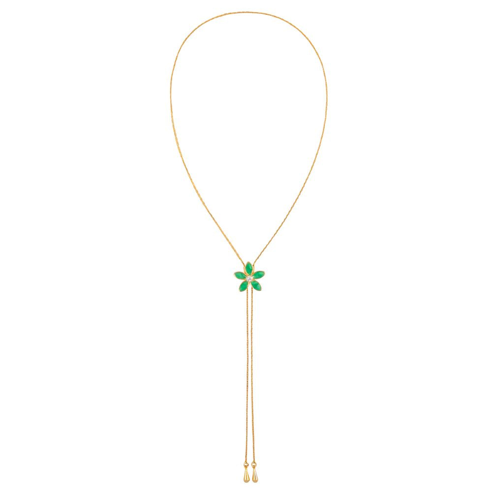 1990s Vintage Green Enamel Floral Necklace
