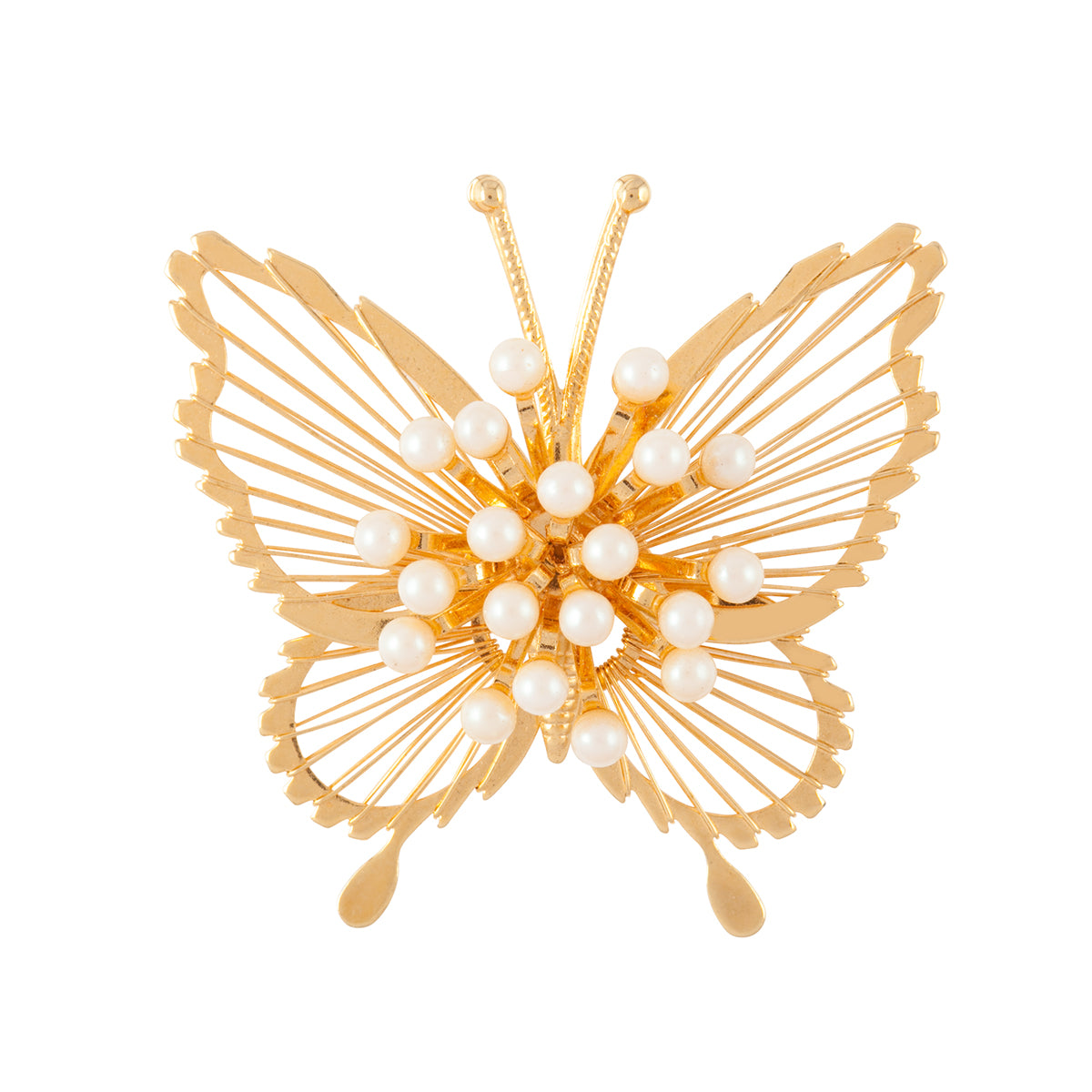 1970s Vintage Monet Faux Pearl Butterfly Brooch