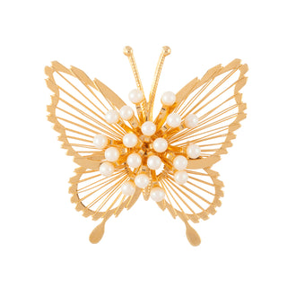 1970s Vintage Monet Faux Pearl Butterfly Brooch