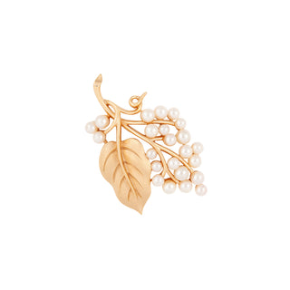 1960s Vintage Trifari Faux Pearl Leaf Brooch