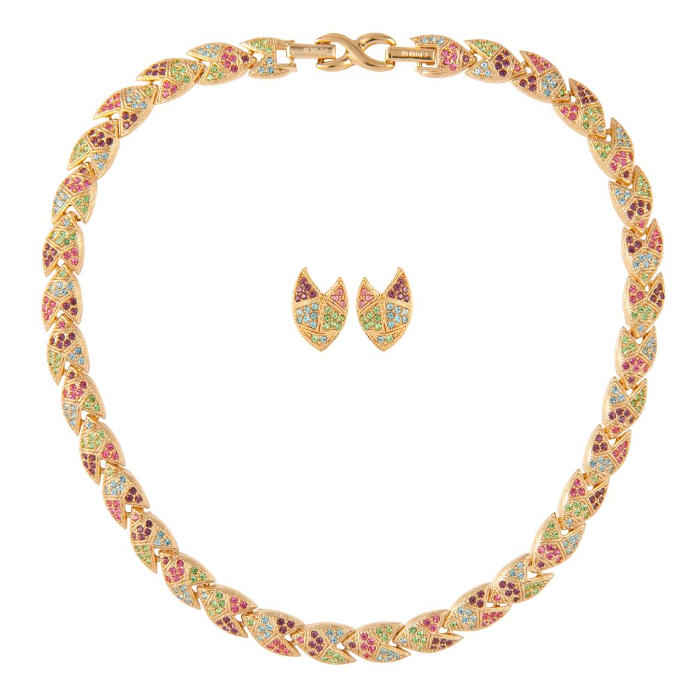 1980s Vintage D'Orlan Pastel Earring and Necklace Set