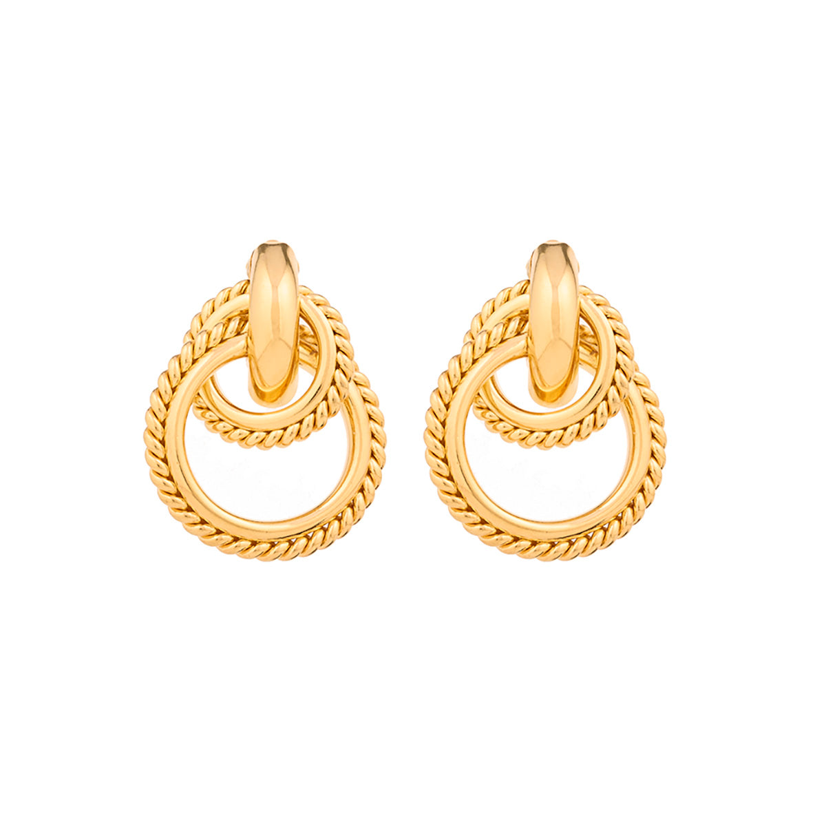 1980s Vintage Roped Double Hoop Clip On Earrings
