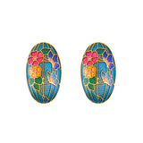 1980s Vintage Cloisonné Demi Hoop Clip-On Earrings