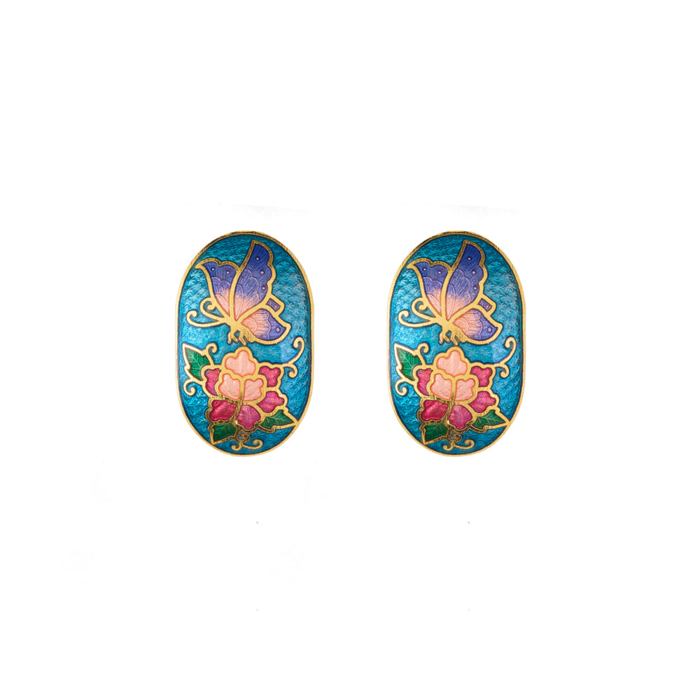 1980s Vintage Cloisonné Demi Hoop Clip-On Earrings