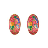 1980s Vintage Cloisonné Demi Hoop Clip-On Earrings