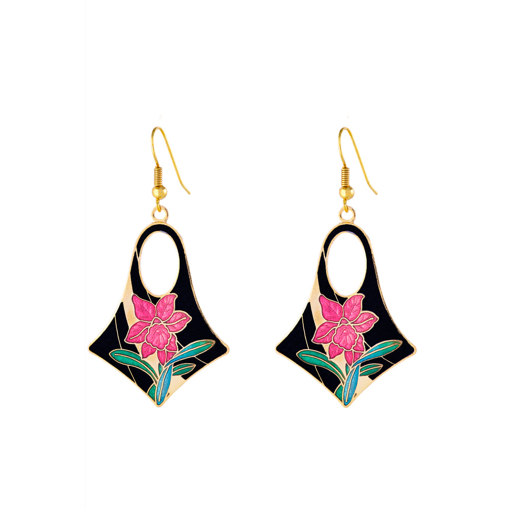 1980s Vintage Cloisonné Geometric Drop Earrings