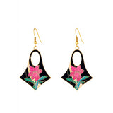 1980s Vintage Cloisonné Geometric Drop Earrings