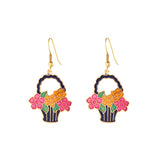 1980s Vintage Cloisonné Flower Basket Earrings