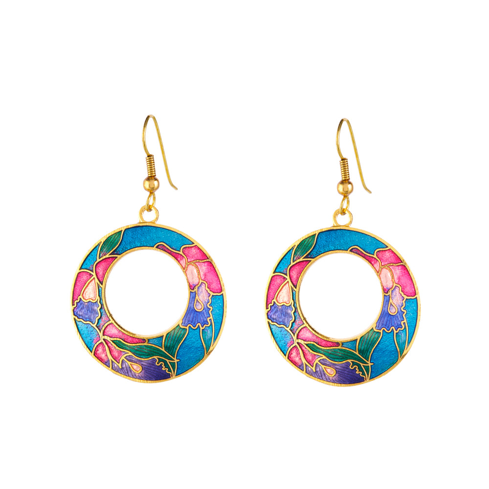 1980s Vintage Cloisonné Hoop Earrings