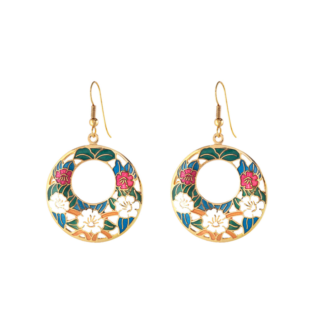 1980s Vintage Cloisonné Hoop Earrings