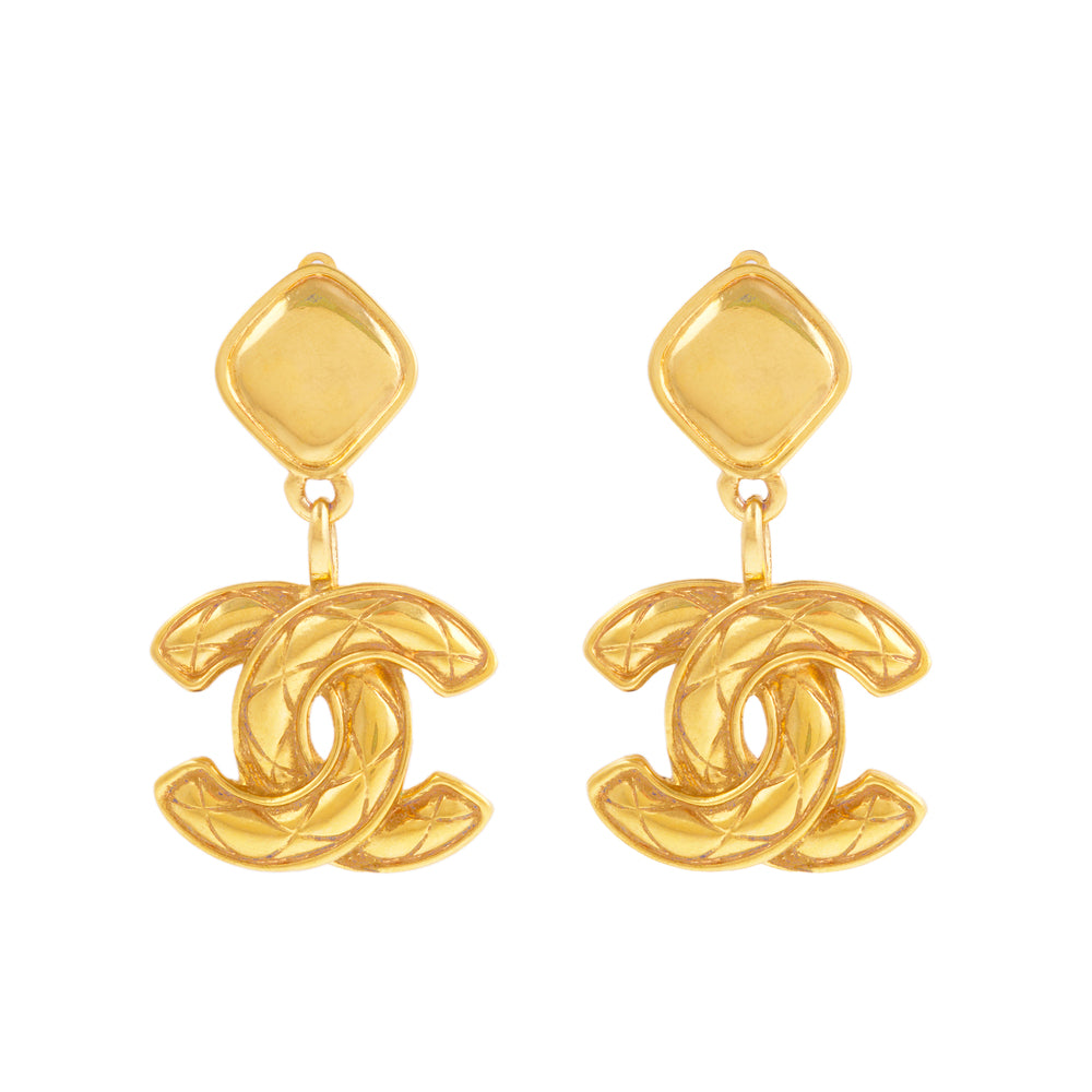 1980s Vintage Chanel Medallion Drop Clip-On Earrings