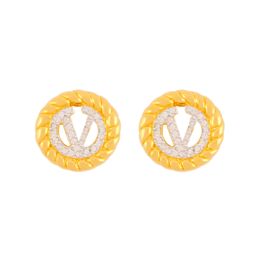 1990s Vintage Valentino Round V Logo Clip-On Earrings