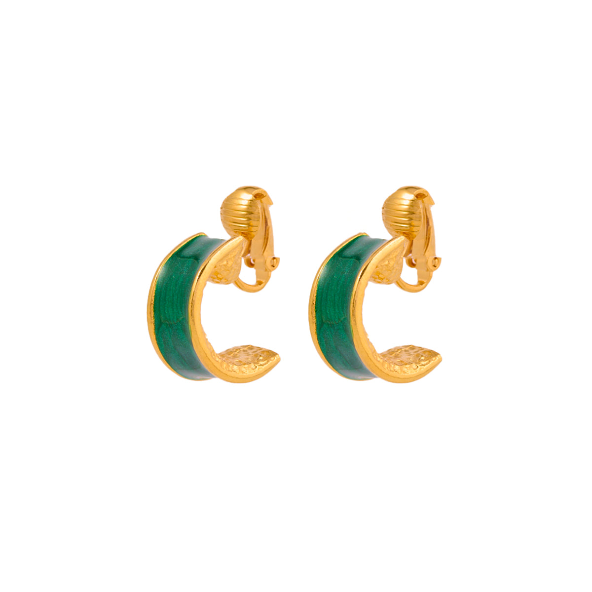 1980s Vintage Green Enamel Clip-On Earrings