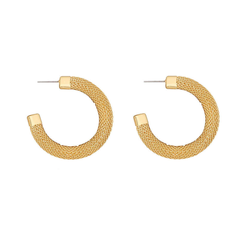 1980s Vintage Monet Mesh Necklace and Hoop Earrings Set