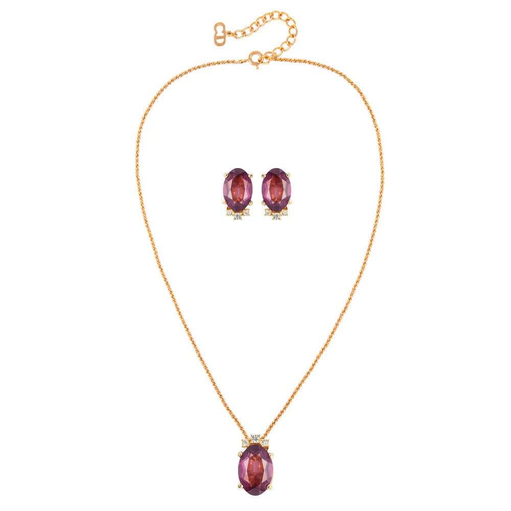 1980s Vintage Christian Dior Amethyst Swarovski Pendant Necklace And Earring Set