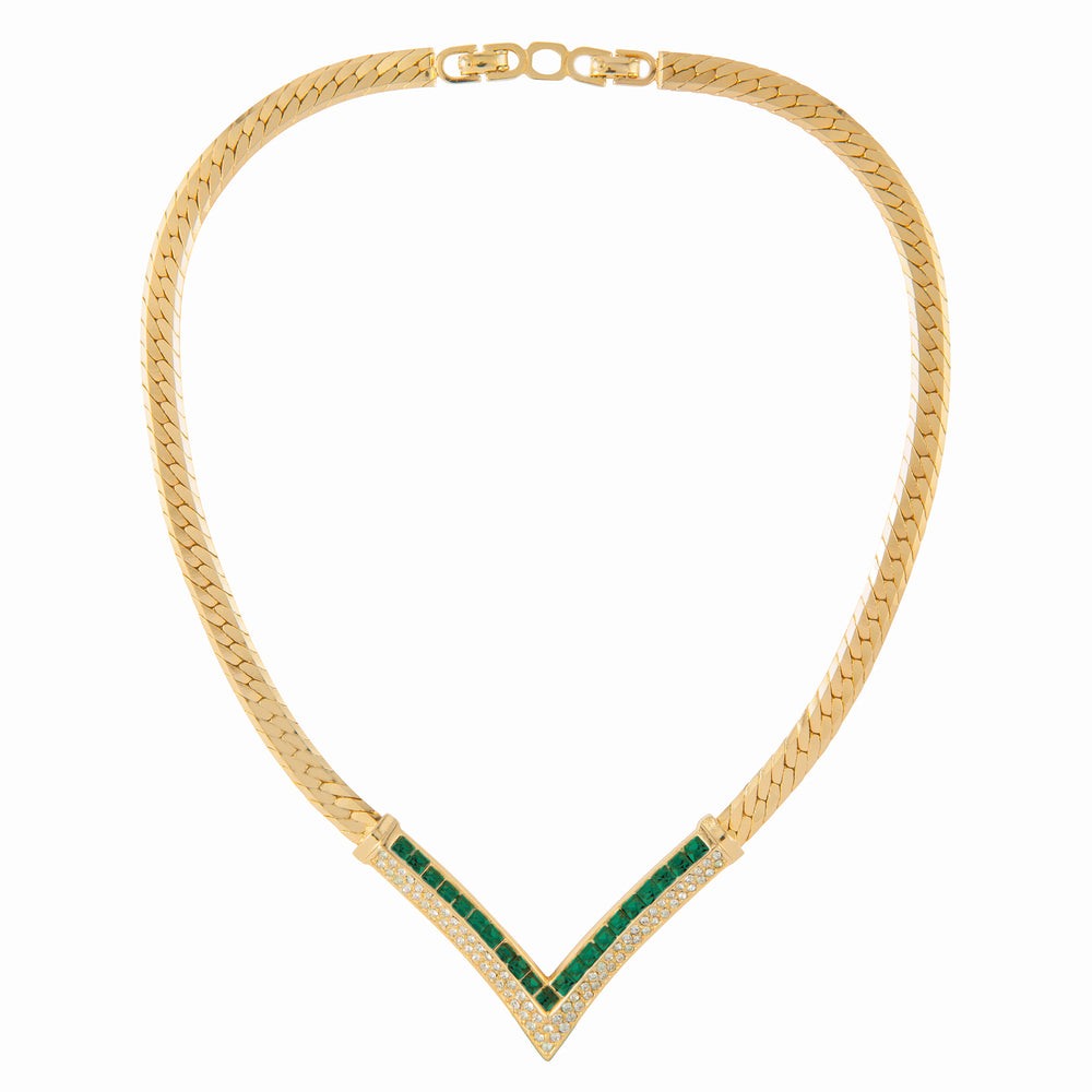 1980s Vintage Christian Dior Emerald Earring and Necklace Set