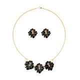1980s Vintage Cloisonné Lotus Flower Necklace and Clip-On Earrings Set