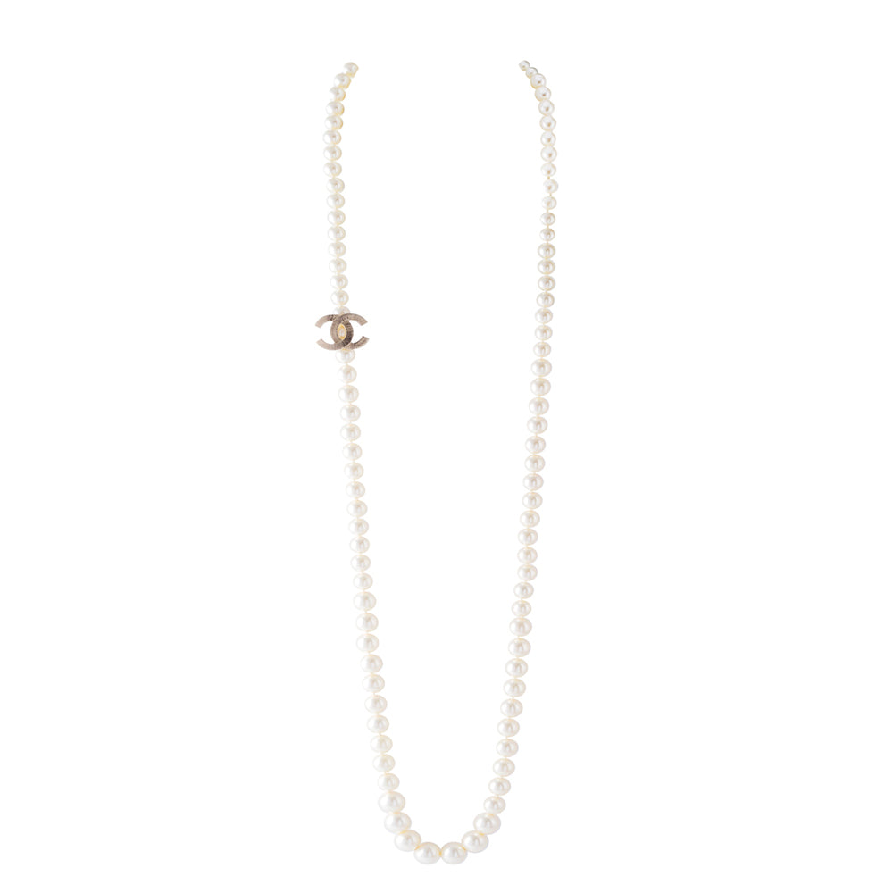 Chanel Logo Faux Pearl Necklace
