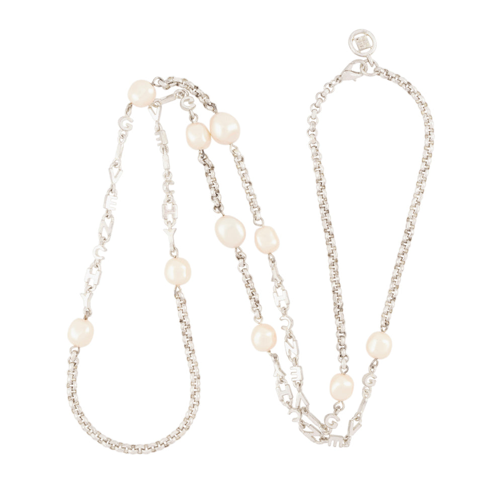 1980s Vintage Givenchy Silver Faux Pearl Necklace