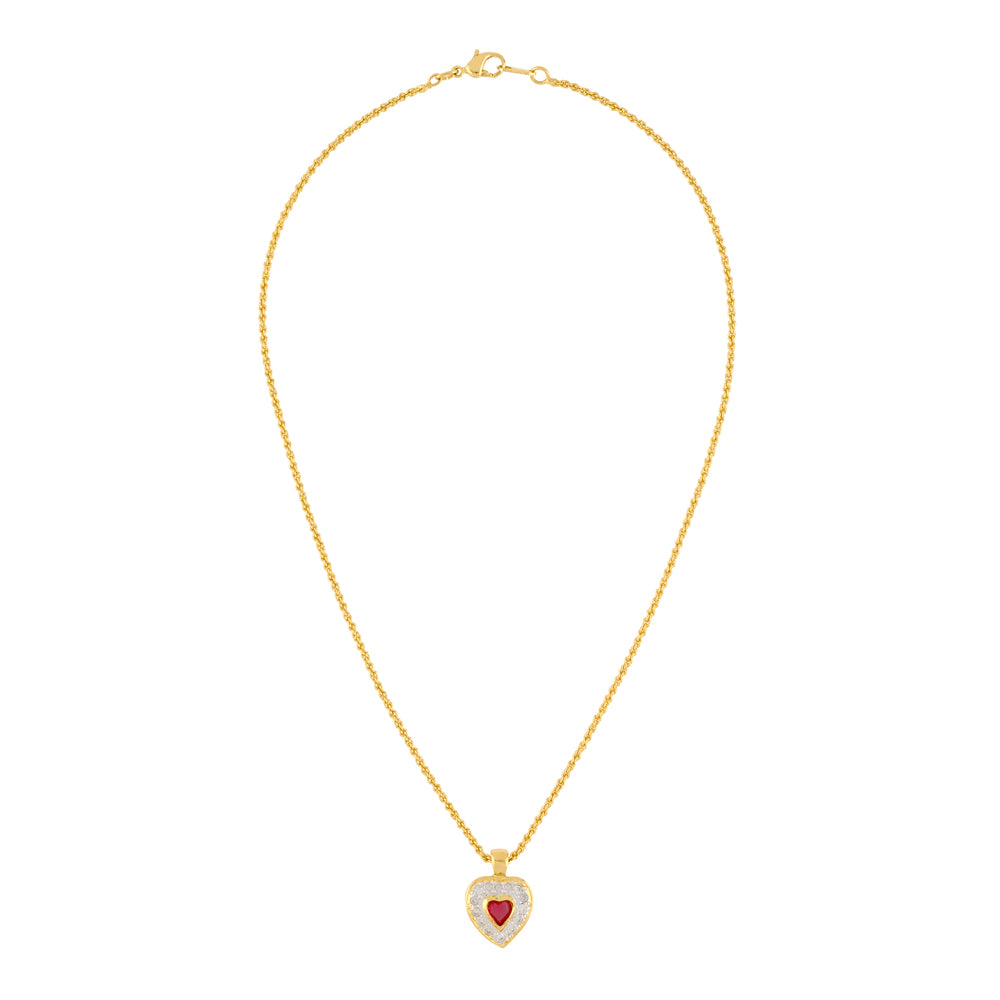 1980s Vintage Valentino Heart Faux Ruby Pendant Necklace