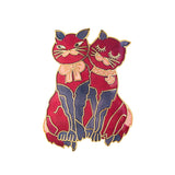 1980s Vintage Cloisonné Love Cats Brooch