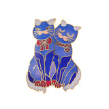 1980s Vintage Cloisonné Love Cats Brooch