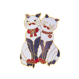 1980s Vintage Cloisonné Love Cats Brooch