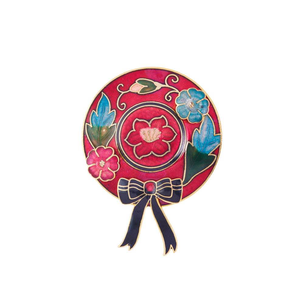 1980s Vintage Cloisonné Bonnet Brooch