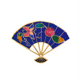 1980s Vintage Cloisonné Fan Brooch