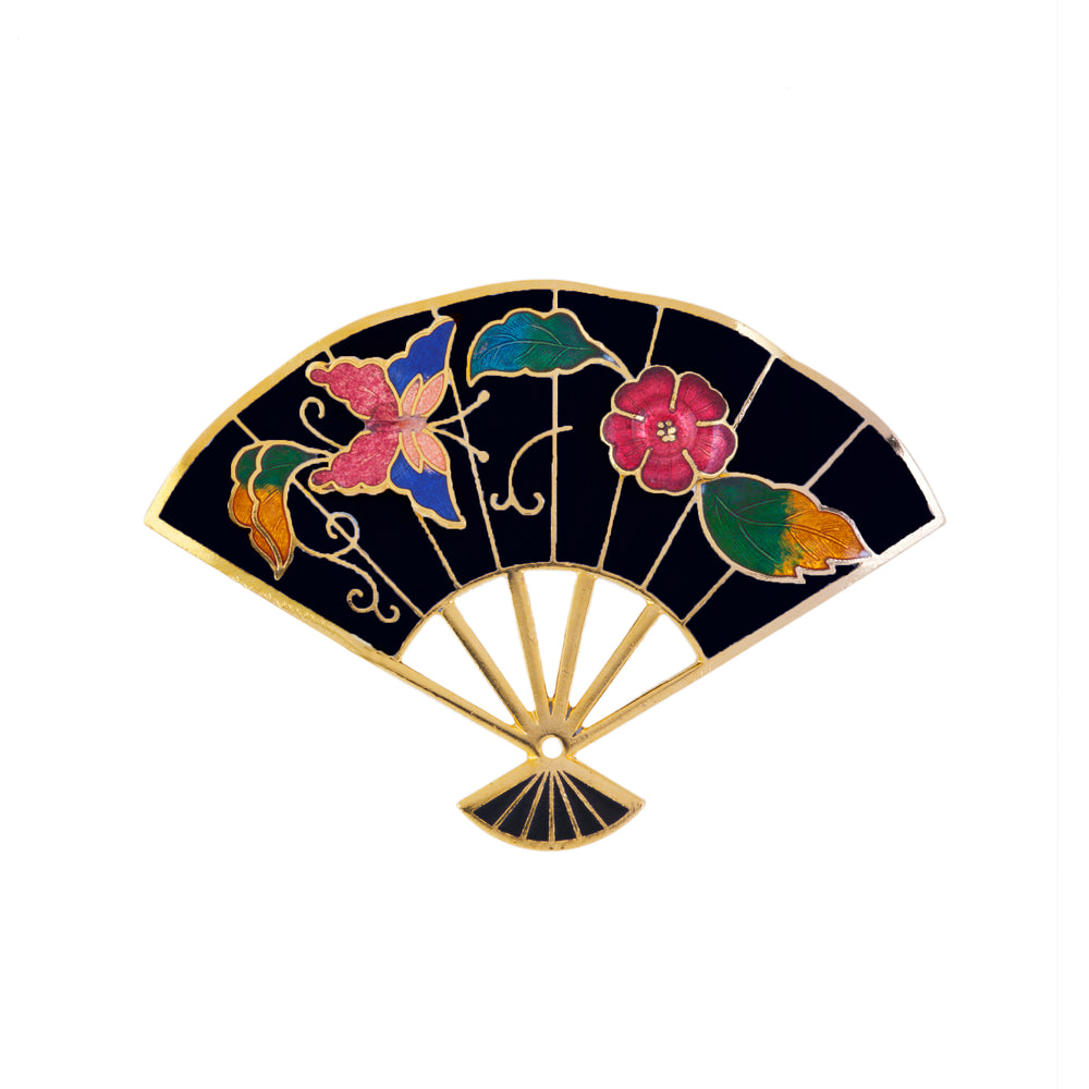 1980s Vintage Cloisonné Fan Brooch